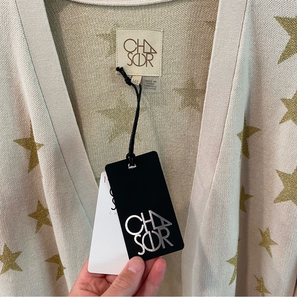 NWT Chaser metallic star knit duster Cream/gold size M/L - Picture 5 of 9